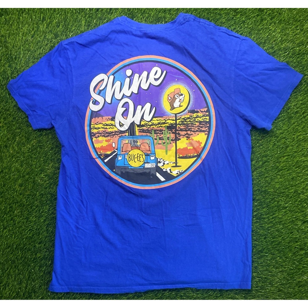 Buc-ee's Bucees Blue T Shirt Short Sleeve Jeep "Shine On" Size L